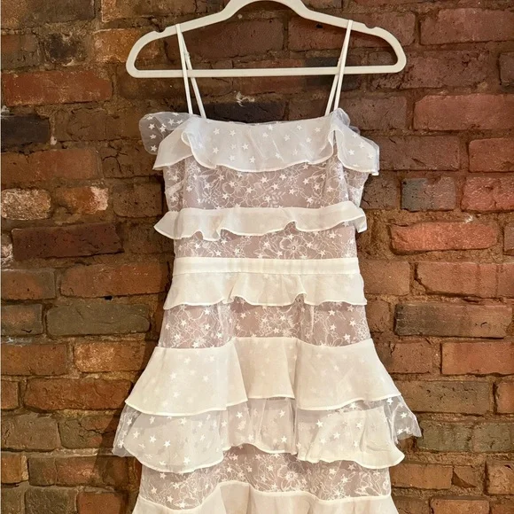 For Love & Lemon White Cosmic Star Ruffle Tiered Lace Dress size small - Picture 1 of 4